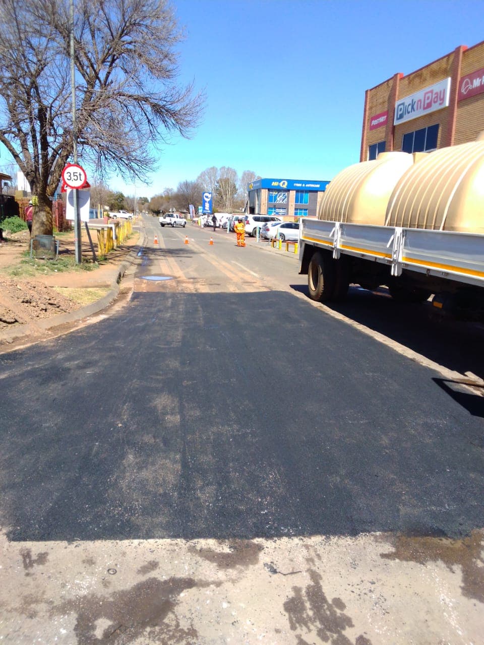 Pothole repair completed on main road outside Pick n Pay